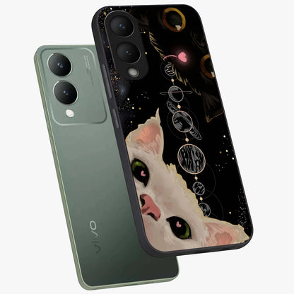 Galactic Cat Glass Case displayed in angled mockup highlighting celestial feline illustration with galaxy aesthetic style.