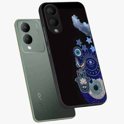 Galactic Charm Cluster Glass Case displayed in angled mockup highlighting luminous galaxy inspired design with dreamy aesthetic.