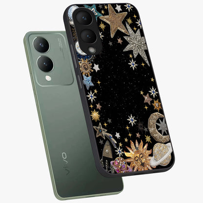 Galactic Jewel Stars Glass Case displayed in angled mockup highlighting shining celestial star design with cosmic aesthetic style.