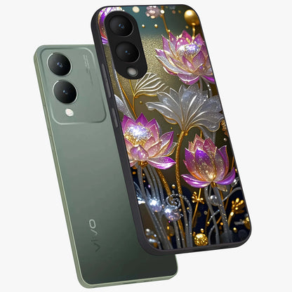 Golden Floral Majesty Glass Case displayed in angled mockup highlighting elegant flower design with royal golden aesthetic.