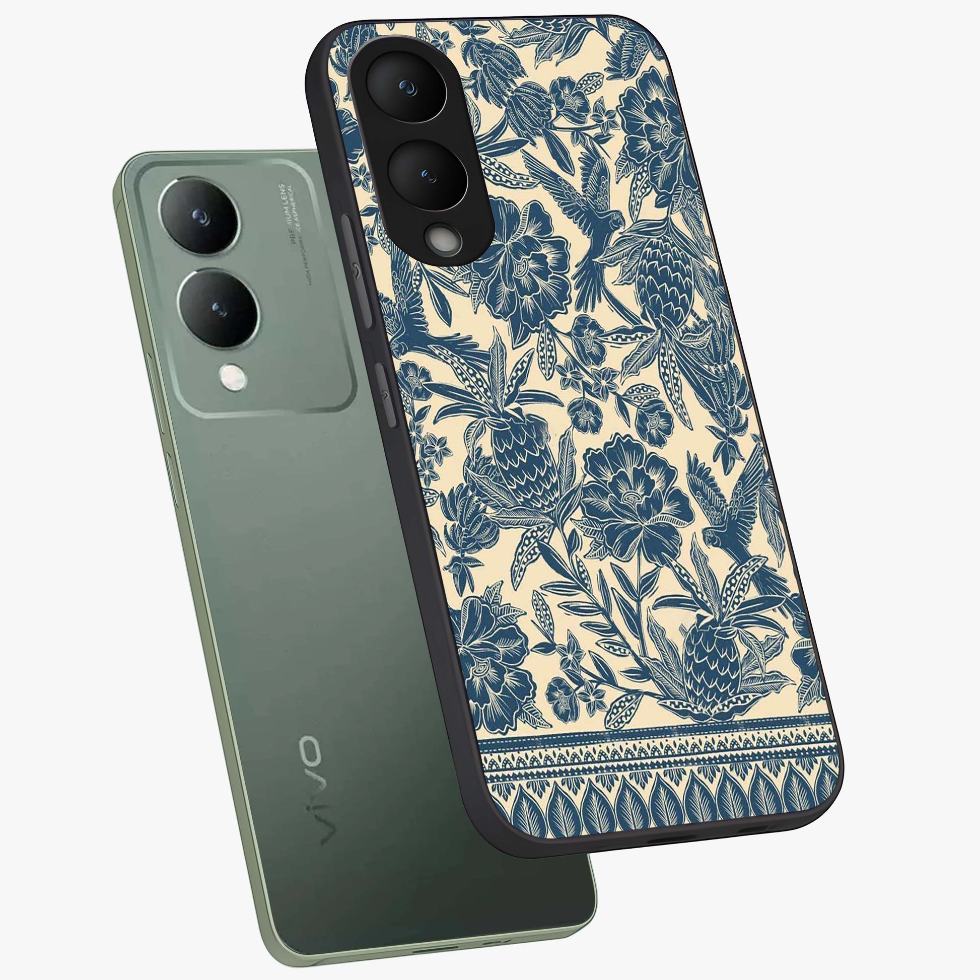 Heirloom Wild Bloom Glass Case displayed in angled mockup highlighting botanical bloom design with classic aesthetic style.