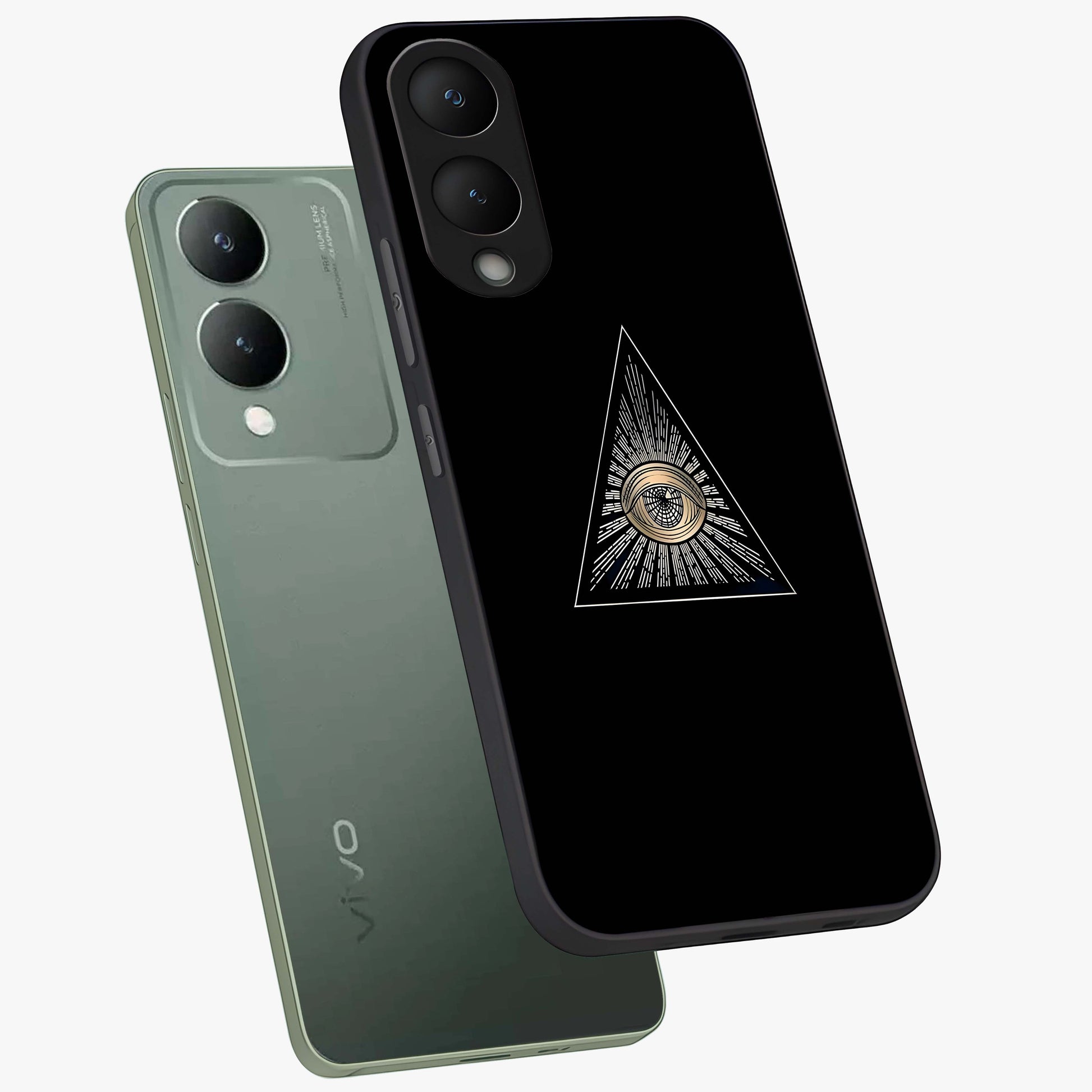 Illuminati Evil Glass Case displayed in angled mockup highlighting dark occult inspired design with bold aesthetic style.