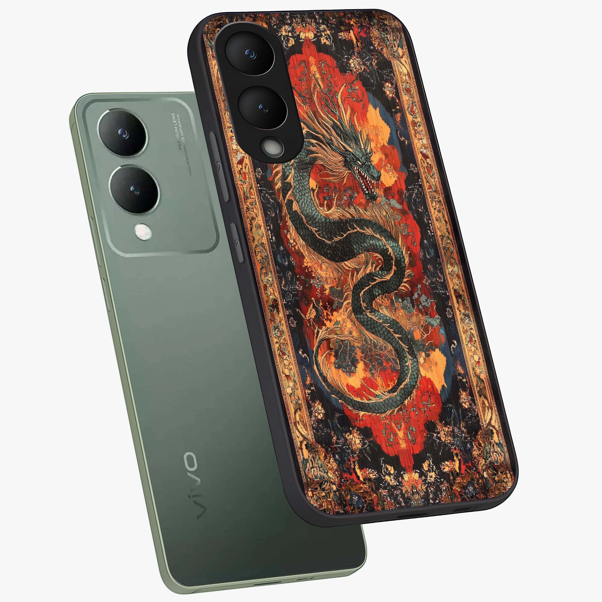 Inferno Dragon Soul Glass Case displayed in angled mockup highlighting powerful dragon illustration with inferno aesthetic.