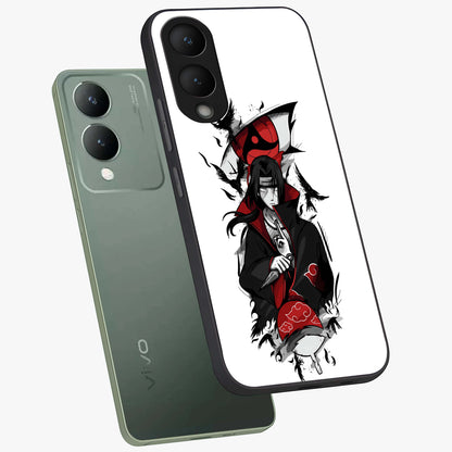 Itachi Limited Edition Naruto Anime Glass Case displayed in angled mockup highlighting dramatic anime illustration with bold action aesthetic.