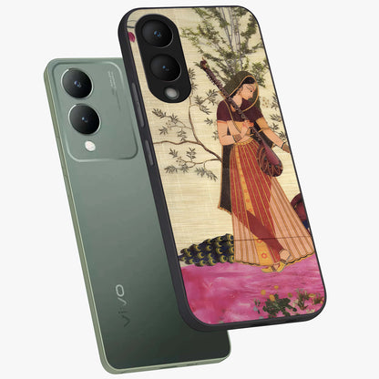 Lady With Veena Art Glass Case displayed in angled mockup highlighting graceful musical illustration with cultural artistic aesthetic.