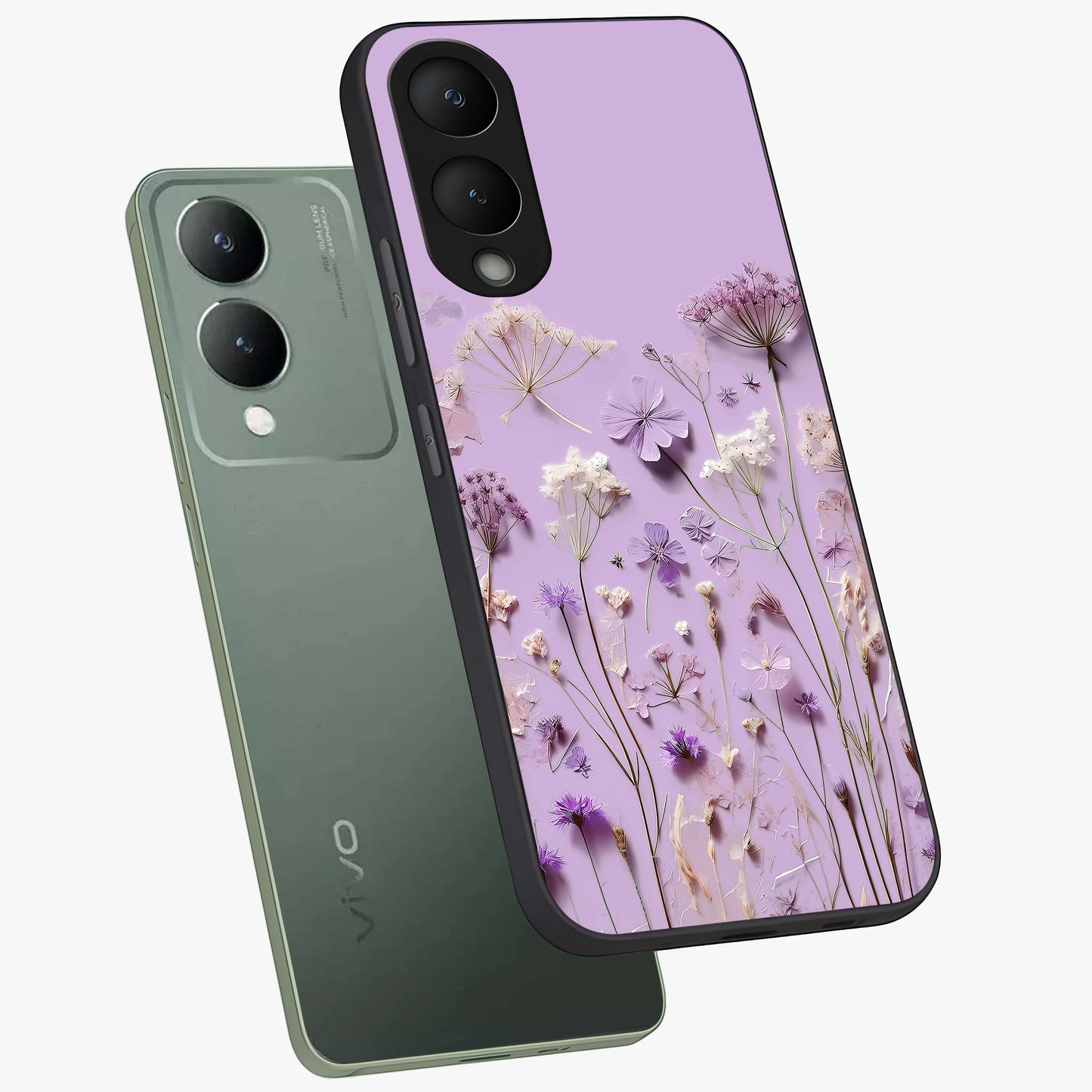 Lavender Blossom Dream Glass Case displayed in angled mockup highlighting dreamy lavender flower design with calming aesthetic style.