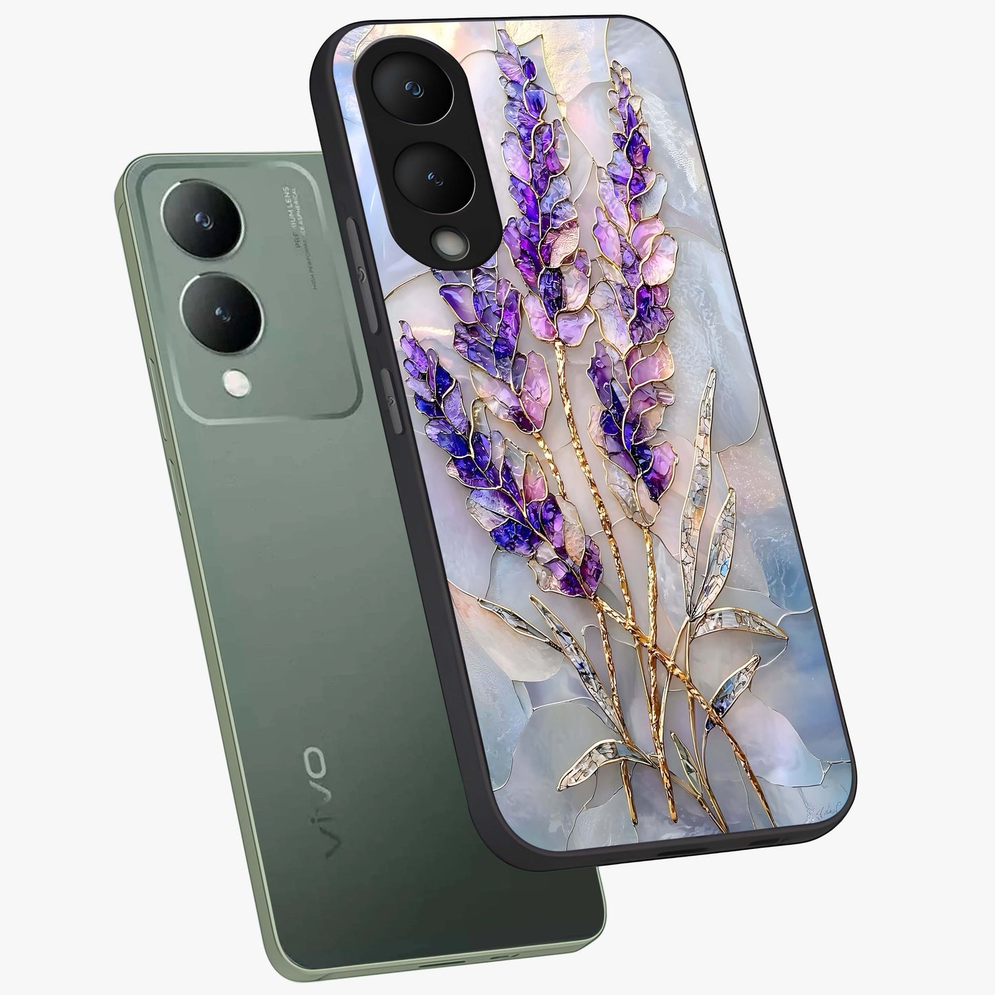 Lavender Dream Glow Glass Case displayed in angled mockup highlighting dreamy purple glow design with soft artistic style.