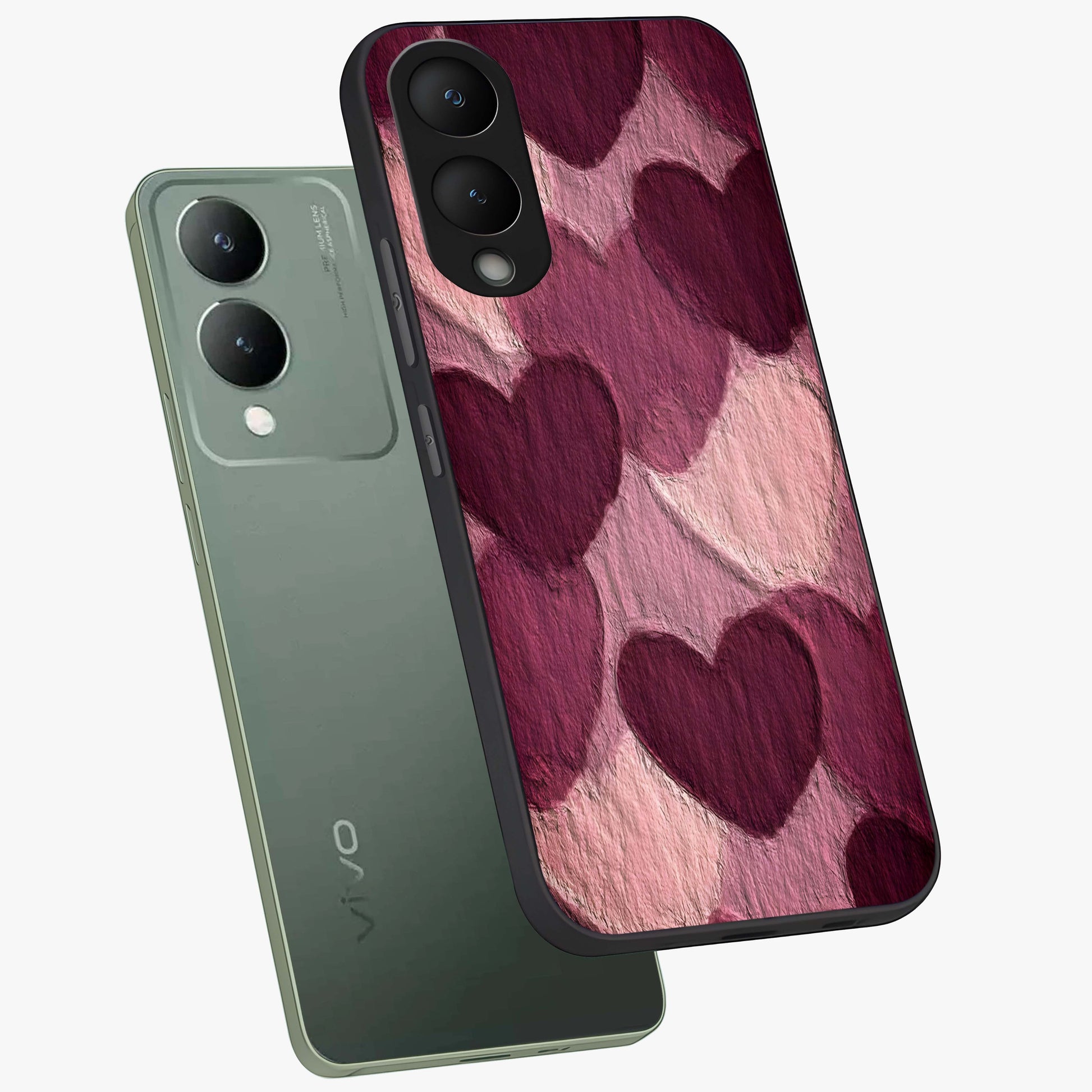 Layered Paper Hearts Glass Case displayed in angled mockup highlighting creative paper craft heart design with romantic aesthetic.
