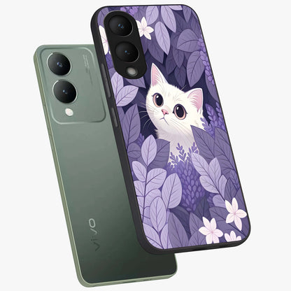 Lilac Hide Peek Cat Glass Case displayed in angled mockup highlighting playful feline illustration with lilac aesthetic design.