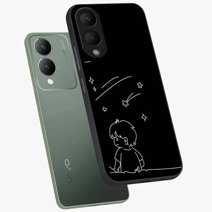 Line Art Boy With Shooting Stars Glass Case displayed in angled mockup highlighting elegant line art design with dreamy star aesthetic.