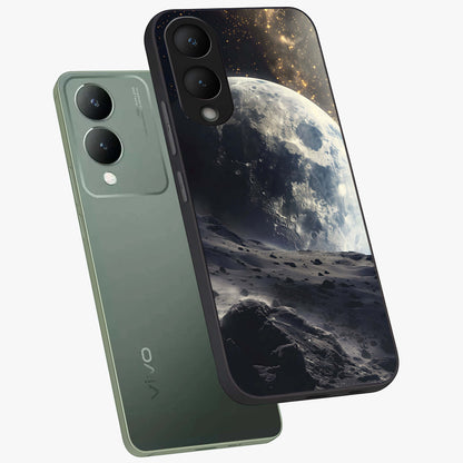 Lunar Horizon Glow Glass Case displayed in angled mockup highlighting celestial moon design with dreamy night aesthetic.