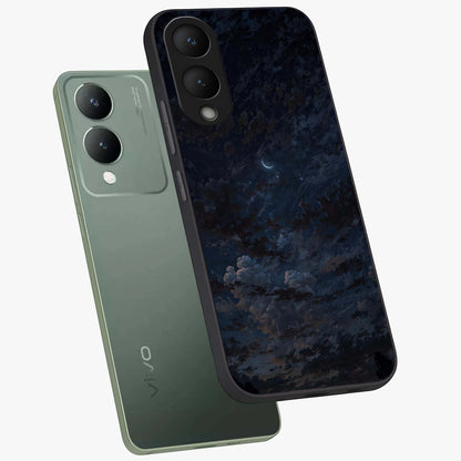 Lunar Veil Silence Glass Case displayed in angled mockup highlighting soft lunar design with peaceful celestial aesthetic.
