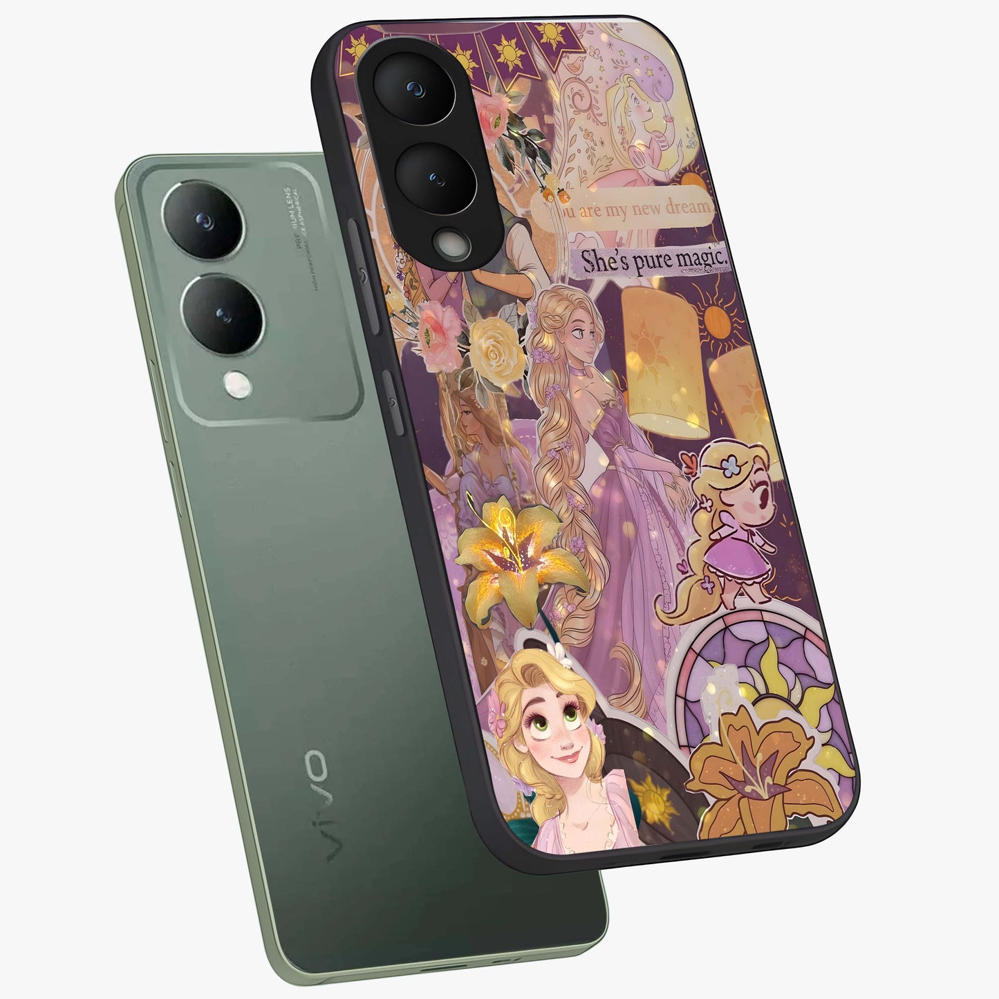 Magical Tangled Dream Glass Case displayed in angled mockup highlighting whimsical fantasy design with magical aesthetic.
