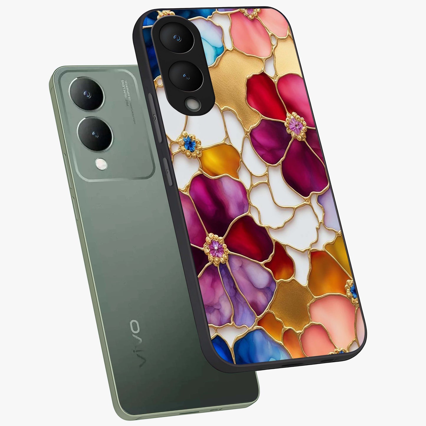 Marble Flower Pattern Glass Case displayed in angled mockup highlighting elegant marble floral design with modern aesthetic.