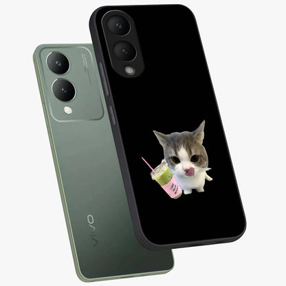 Matcha Cat Style Glass Case displayed in angled mockup highlighting playful feline design with pastel matcha aesthetic.