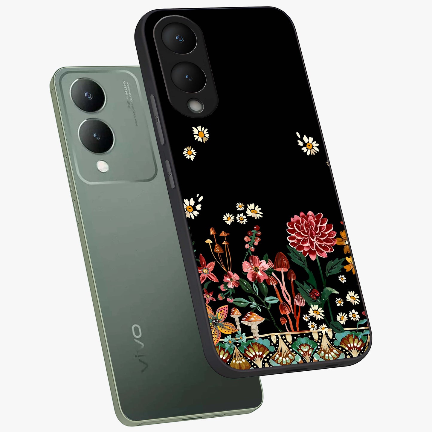 Midnight Bloom Pattern Glass Case displayed in angled mockup highlighting elegant flower design with midnight aesthetic style.