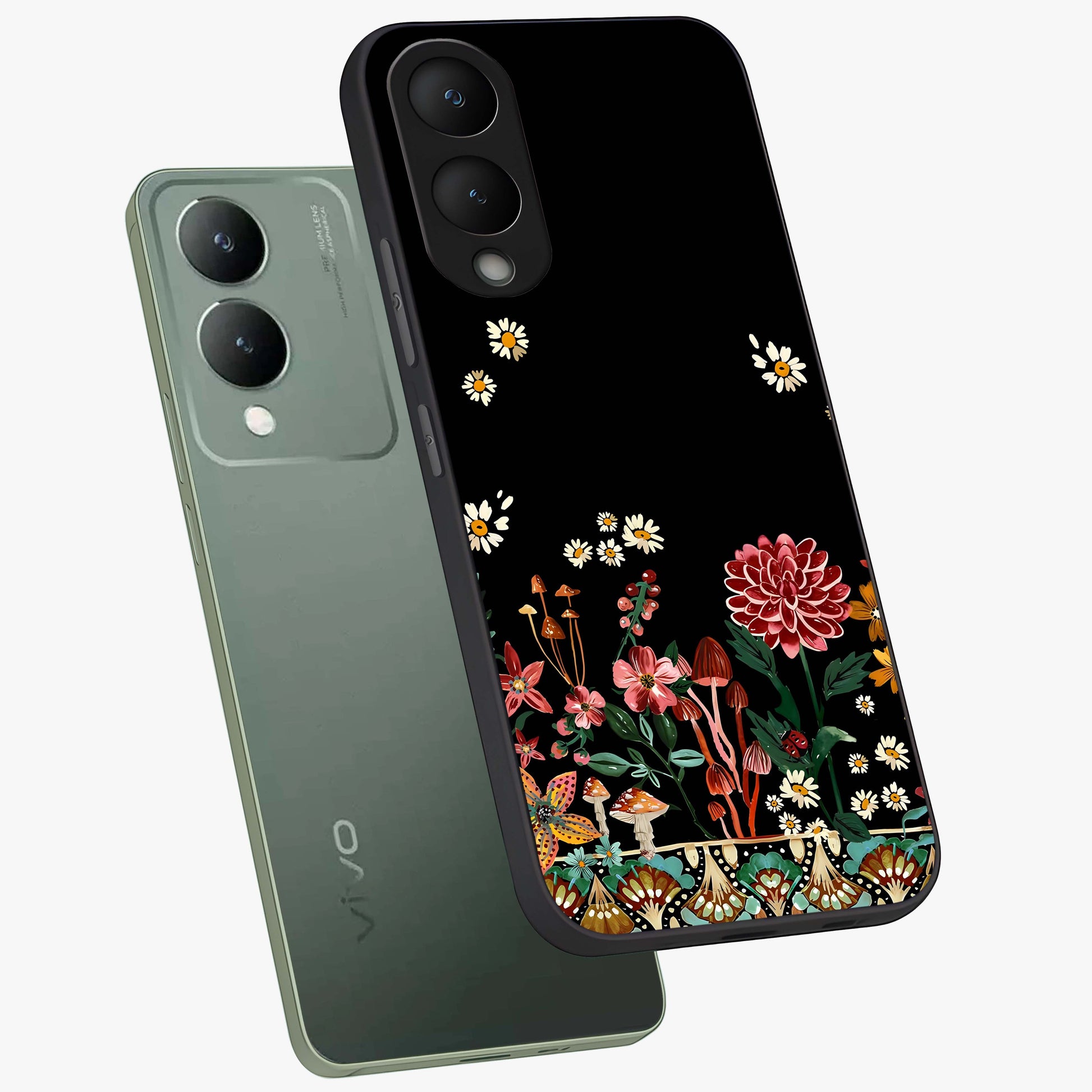 Midnight Bloom Pattern Glass Case displayed in angled mockup highlighting elegant flower design with midnight aesthetic style.