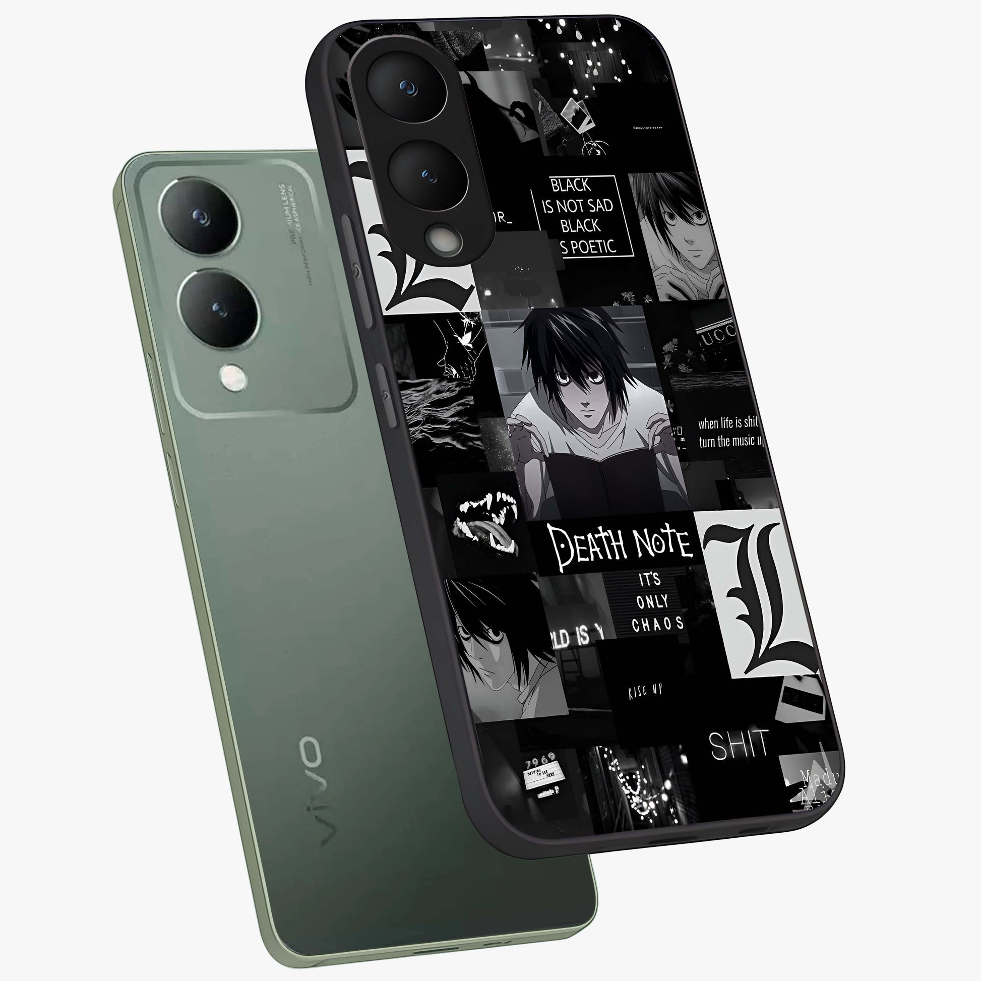 Midnight Chaos Mind Glass Case displayed in angled mockup highlighting chaotic artistic design with dramatic midnight aesthetic.