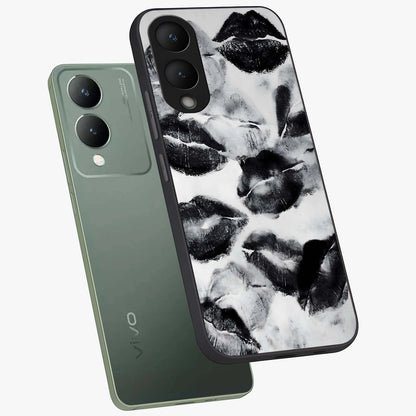 Midnight Kiss Marks Glass Case displayed in angled mockup highlighting playful romantic design with bold midnight aesthetic.
