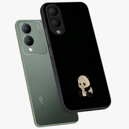 Midnight Panda Love Glass Case displayed in angled mockup highlighting adorable panda illustration with midnight aesthetic.