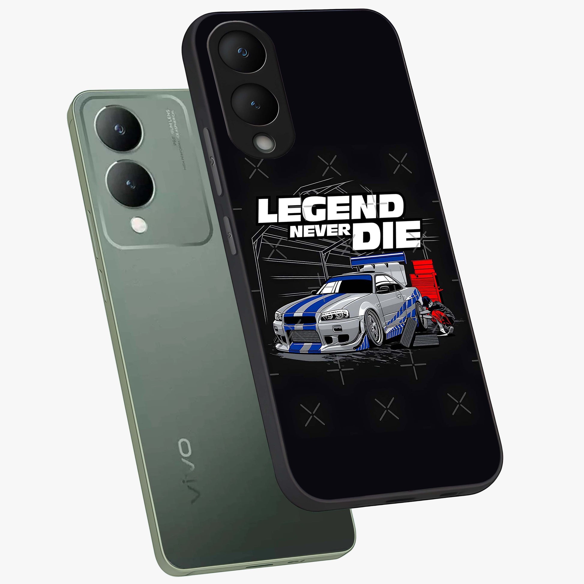 Midnight Racing Legacy Glass Case displayed in angled mockup highlighting dynamic automotive design with bold midnight aesthetic.