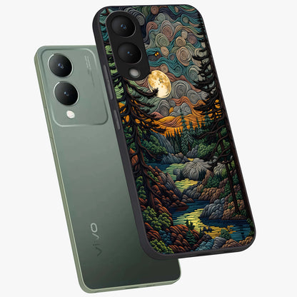 Moonlight Forest Dream Glass Case displayed in angled mockup highlighting dreamy forest design with glowing moon aesthetic.