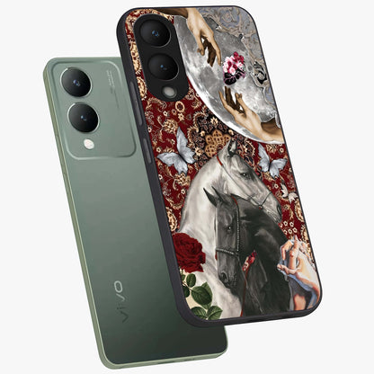 Moonlit Royal Stallion Glass Case displayed in angled mockup highlighting powerful stallion illustration with royal night aesthetic.