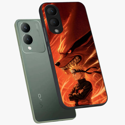 Nine Tails Legacy Glass Case displayed in angled mockup highlighting dynamic anime beast illustration with bold mystical aesthetic.