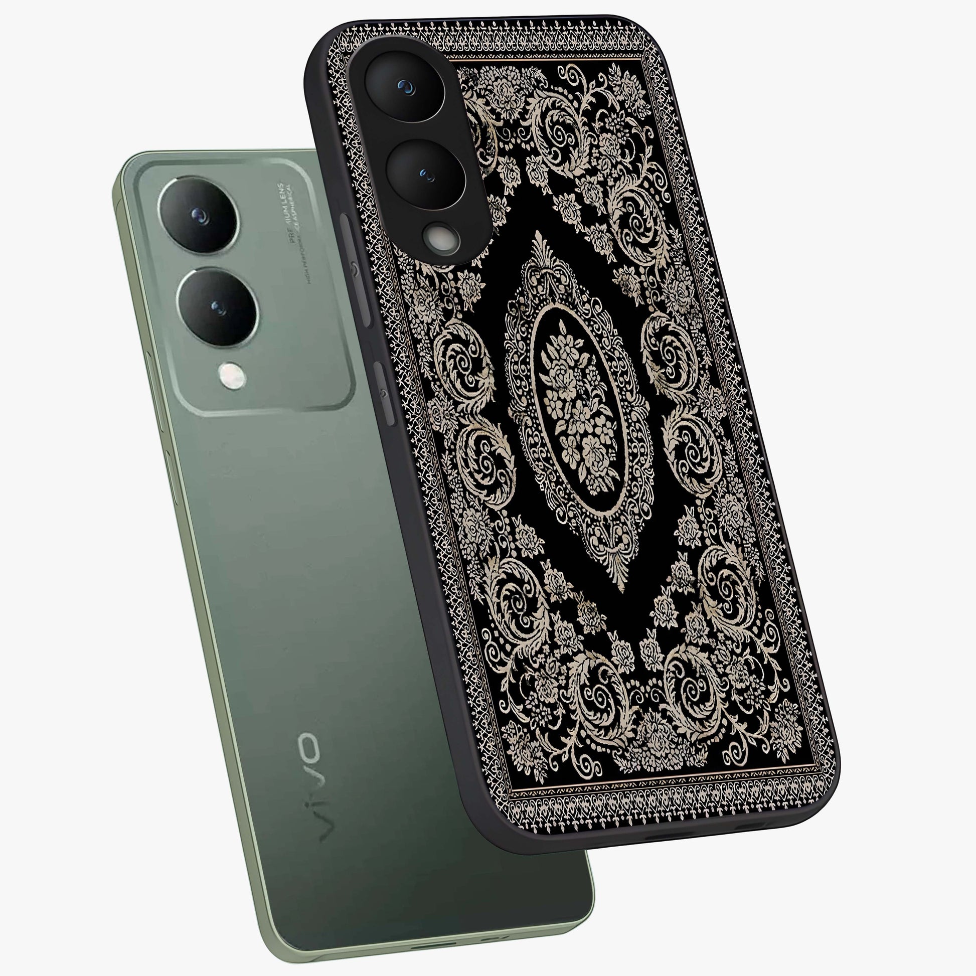 Noir Bloom Elegance Glass Case displayed in angled mockup highlighting refined flower design with stylish noir aesthetic.
