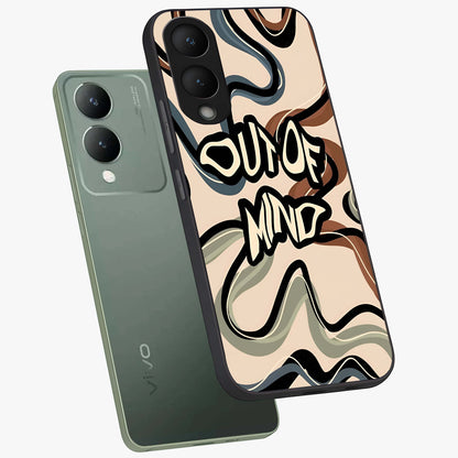 Out Of Mind Glass Case displayed in angled mockup highlighting bold statement design with modern artistic aesthetic.
