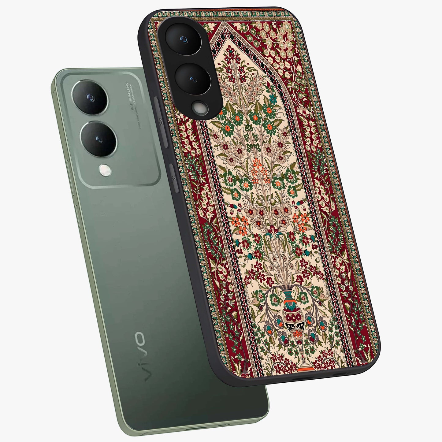 Persian Inspired Glass Case displayed in angled mockup highlighting intricate traditional design with elegant cultural aesthetic.