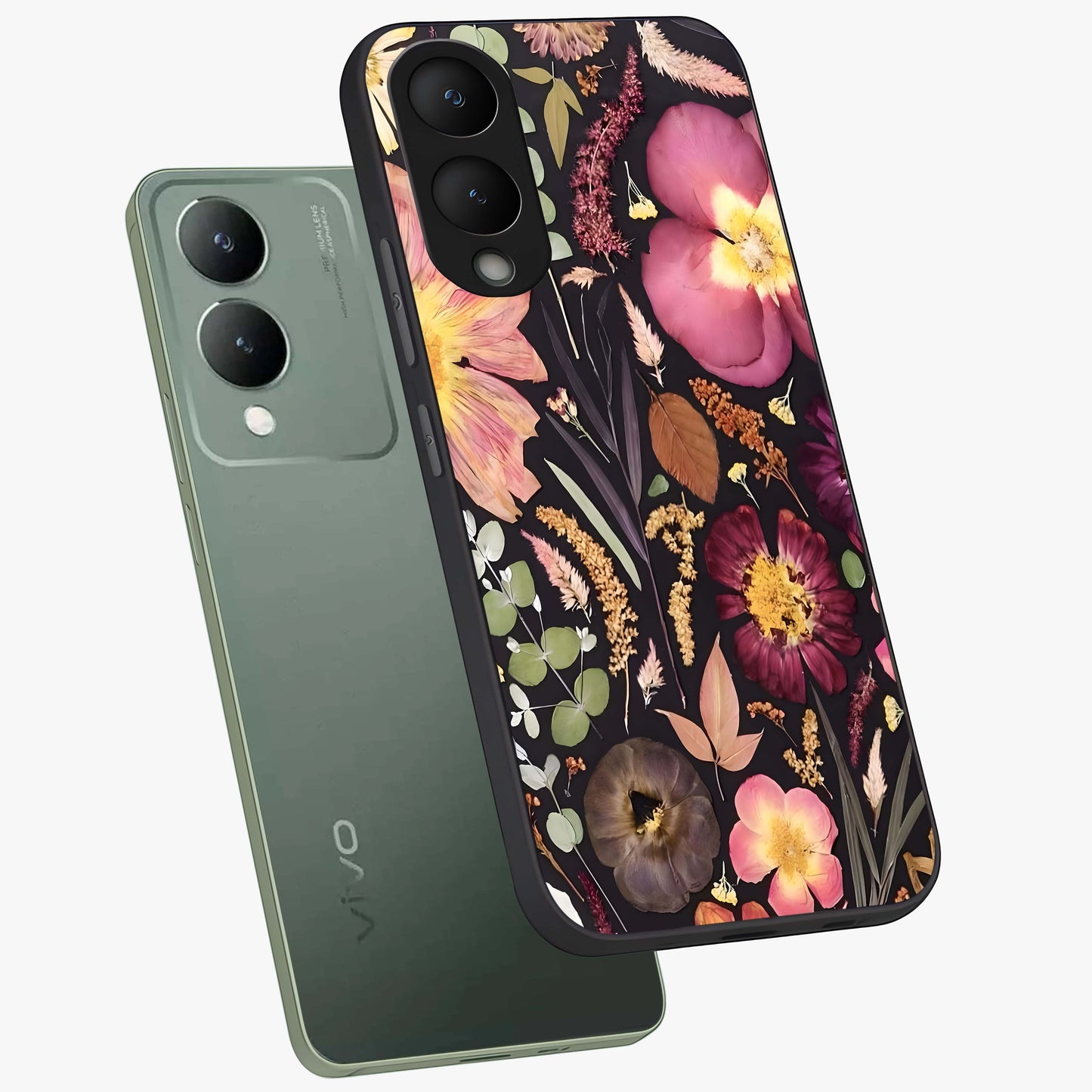 Petal Dream Tapestry Glass Case displayed in angled mockup highlighting decorative petal pattern with elegant botanical aesthetic.