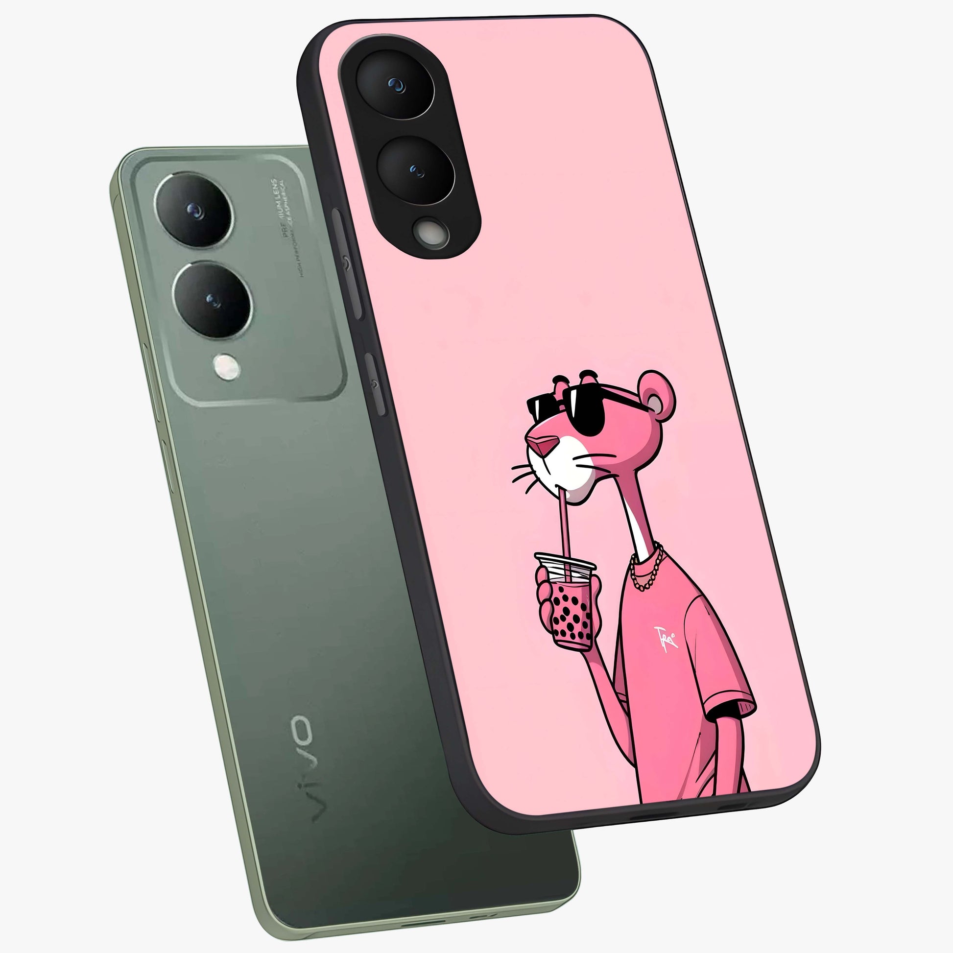 Pink Panther Glass Case displayed in angled mockup highlighting playful cartoon character design with vibrant pink aesthetic.