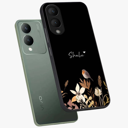 Quiet Garden Tune Custom Name Glass Case displayed in angled mockup highlighting delicate floral garden design with custom name feature.