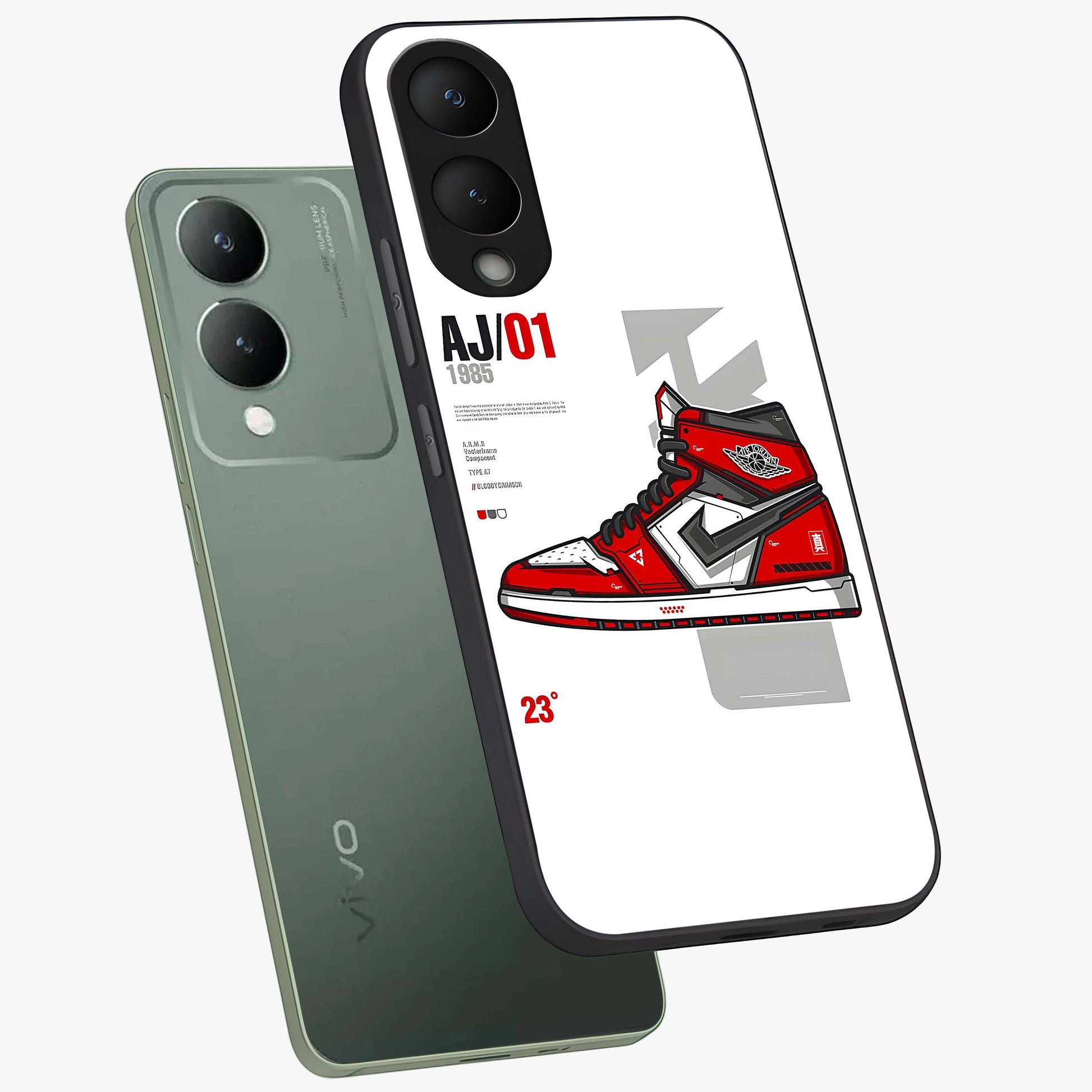 Retro Sneaker Blueprint Glass Case displayed in angled mockup highlighting detailed shoe design with sporty retro aesthetic.