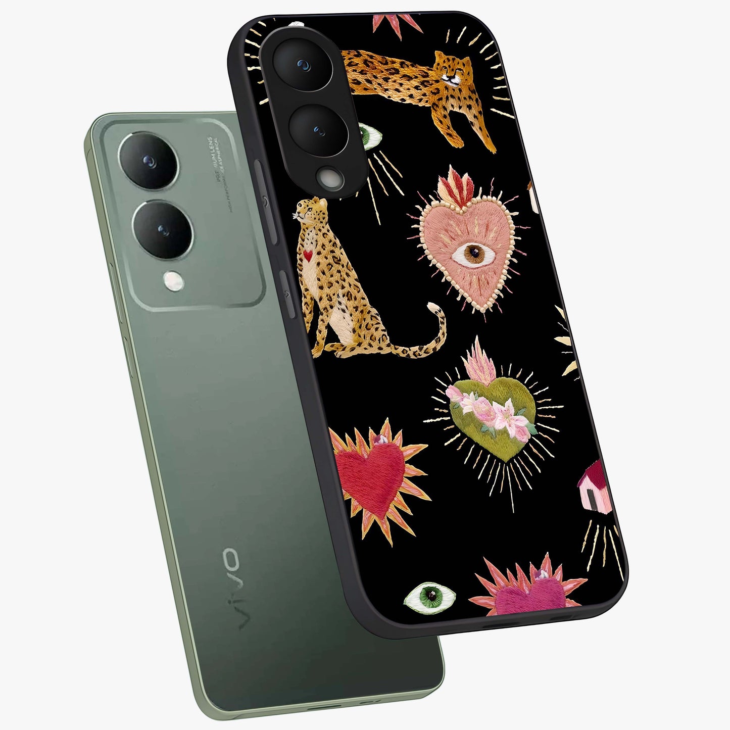 Sacred Jungle Heart Glass Case displayed in angled mockup highlighting lush tropical design with natural aesthetic style.