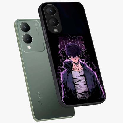 Shadow Monarch Awakening Glass Case displayed in angled mockup highlighting dramatic shadow warrior design with fantasy aesthetic.