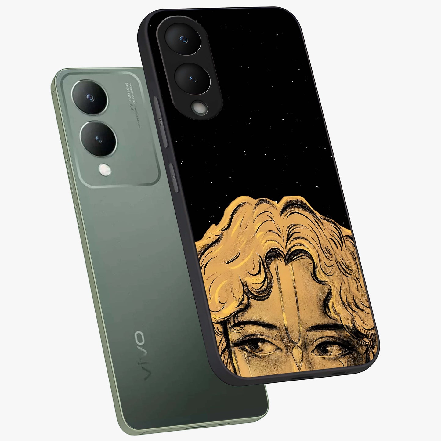 Shri Krishna Art Glass Case displayed in angled mockup highlighting spiritual Krishna illustration with divine aesthetic.