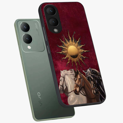 Solar Riders Glass Case displayed in angled mockup highlighting powerful rider illustration with radiant solar aesthetic.