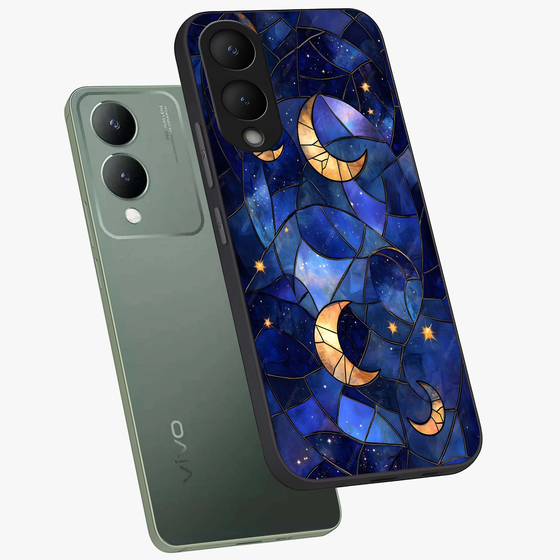 Starlit Sky Tapestry Glass Case displayed in angled mockup highlighting celestial night pattern with artistic aesthetic style.