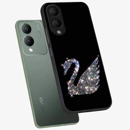 Starlit Swan Grace Glass Case displayed in angled mockup highlighting elegant swan illustration with dreamy celestial aesthetic.
