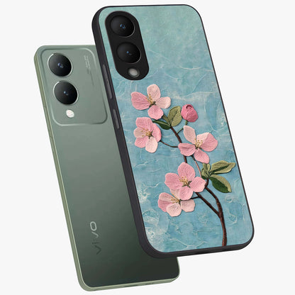 Threaded Blossom Breeze Glass Case displayed in angled mockup highlighting elegant floral design with soft aesthetic style.