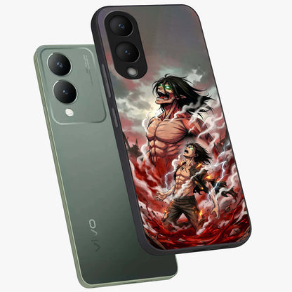 Titan Awakening Fury Glass Case displayed in angled mockup highlighting dramatic giant warrior design with bold anime aesthetic.