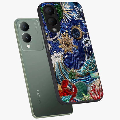 Universe Underwater Spark Glass Case displayed in angled mockup highlighting glowing aquatic design with celestial aesthetic.