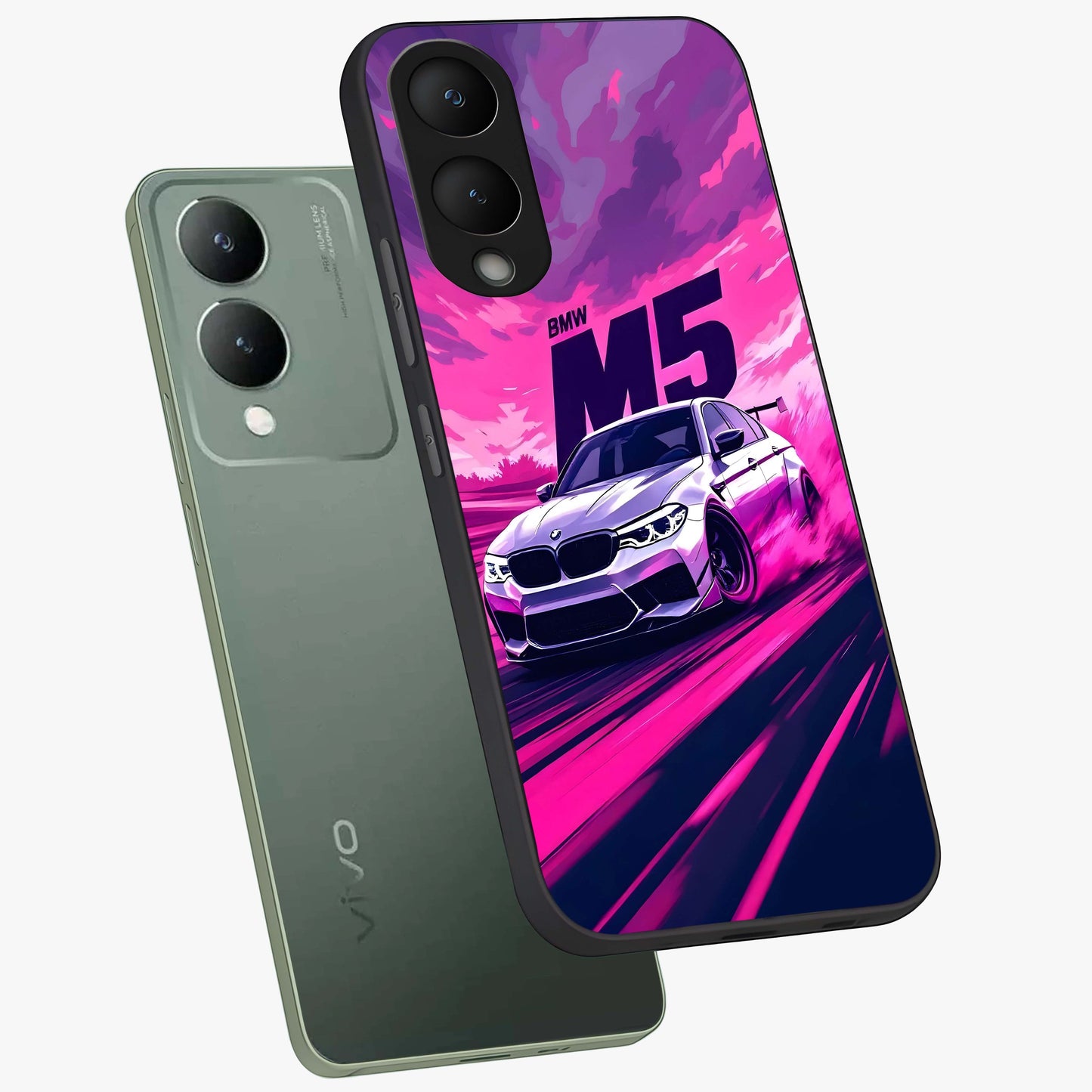 Velocity Drift Pulse Glass Case displayed in angled mockup highlighting dynamic drift design with sporty automotive aesthetic.