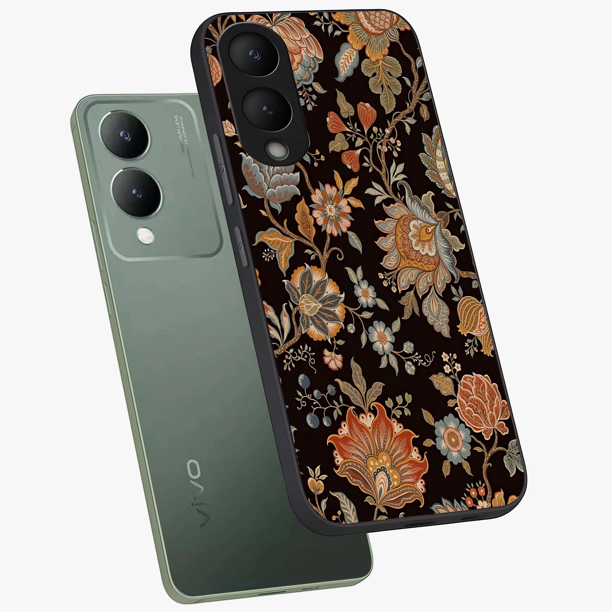 Vintage Floral Dream Glass Case displayed in angled mockup highlighting elegant vintage flower design with soft aesthetic style.