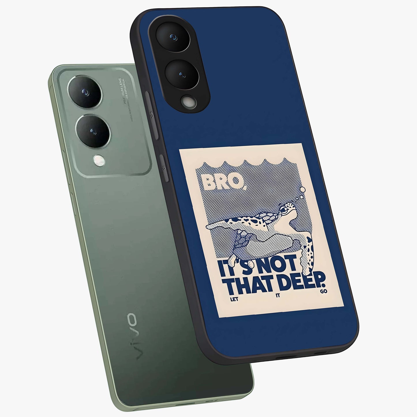 Worry Less Swim Glass Case displayed in angled mockup highlighting fun typography design with relaxed aesthetic style.