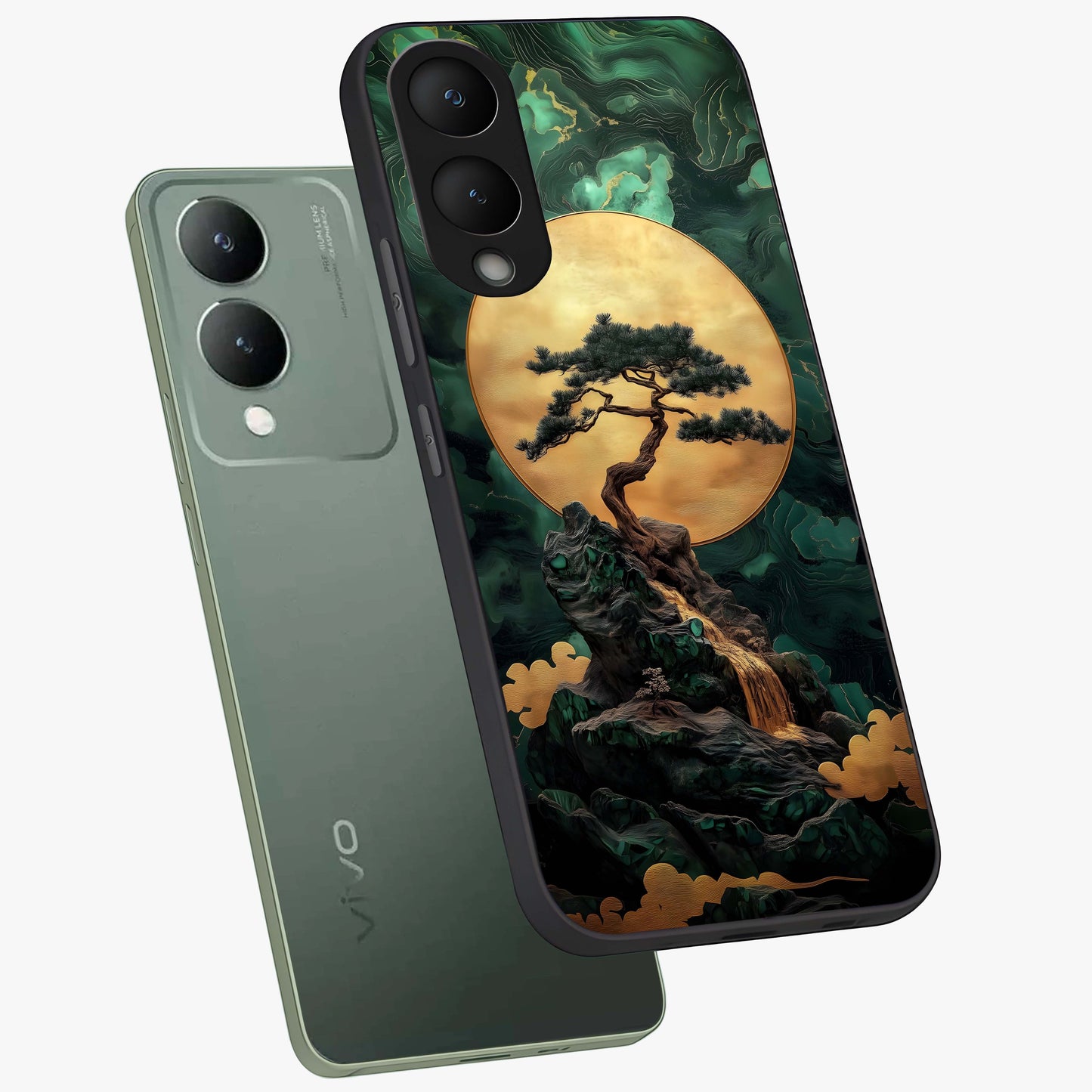 Zen Moon Rise Glass Case displayed in angled mockup highlighting peaceful lunar design with zen aesthetic style.