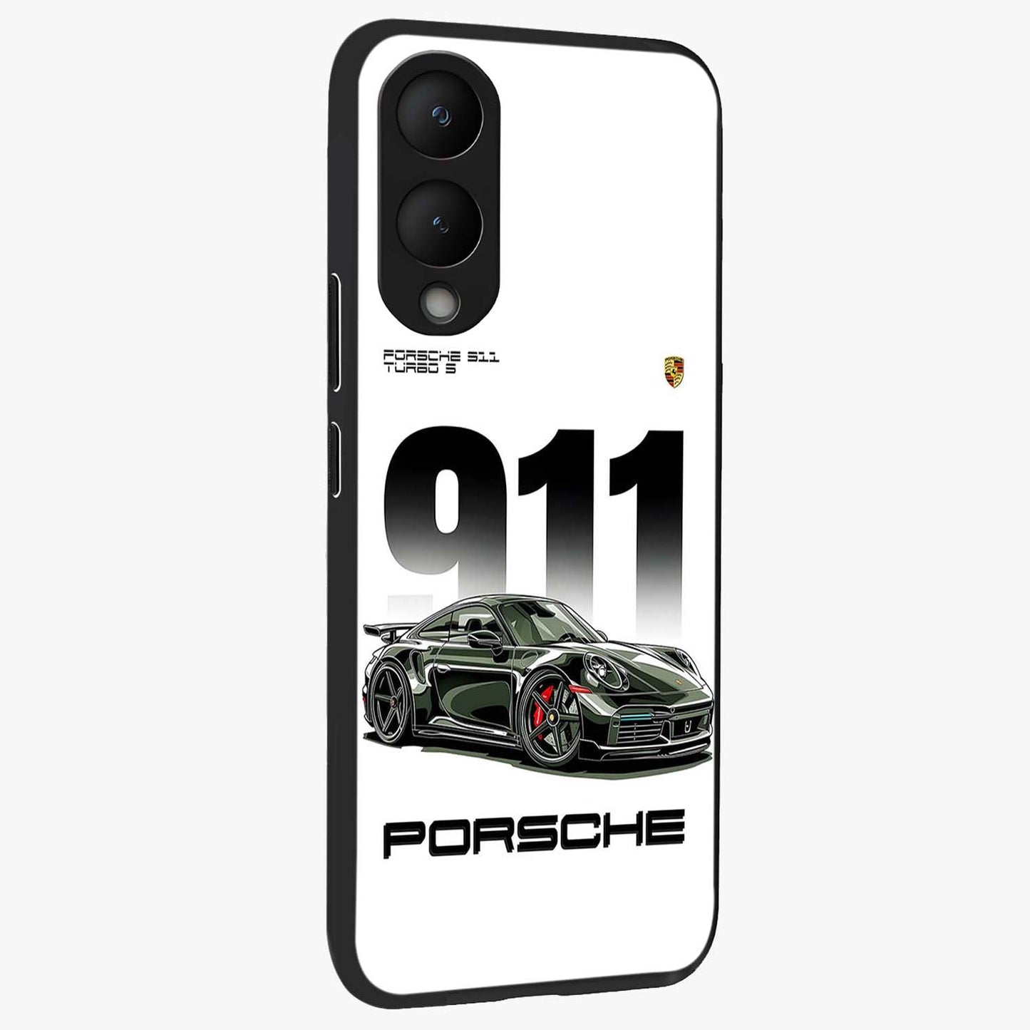 911 Turbo Dominance Glass Case upright perspective showcasing powerful racing design and modern automotive aesthetic.