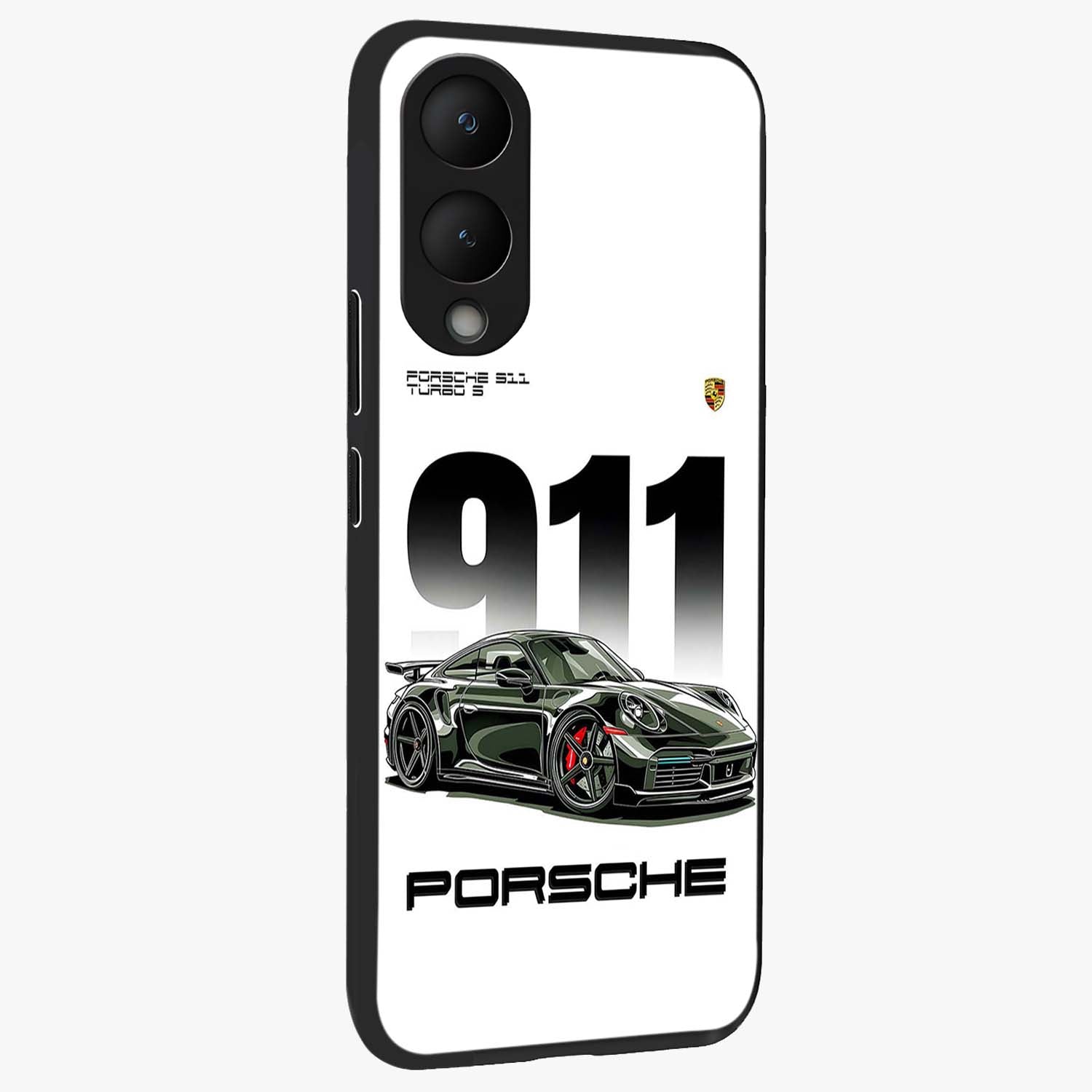 911 Turbo Dominance Glass Case upright perspective showcasing powerful racing design and modern automotive aesthetic.